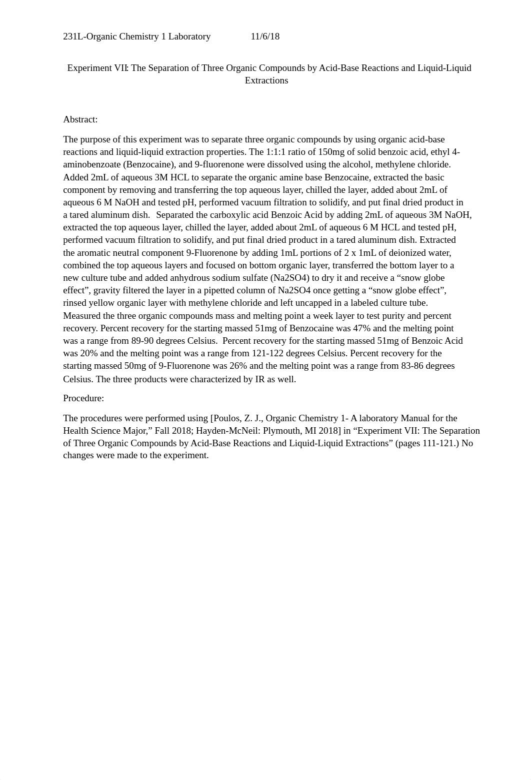 Orgo lab experiment 7 separation of 3 organic compounds.docx_d01779y0ayk_page1