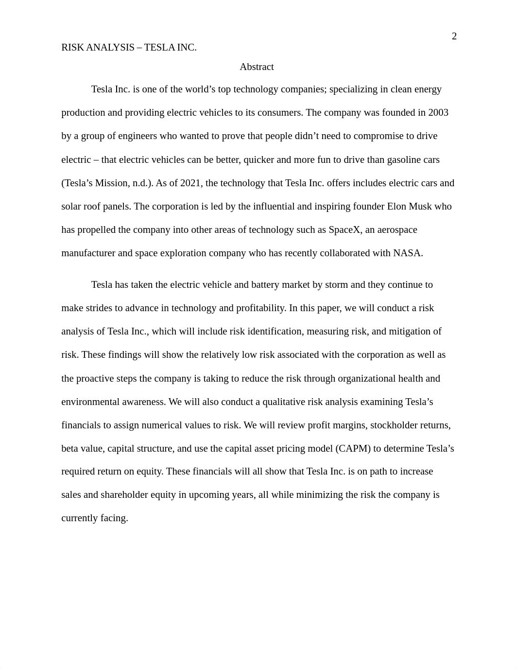 Robert Piedad - Case #1 - Tesla Inc. Risk Analysis.docx_d01p3ag21c3_page2