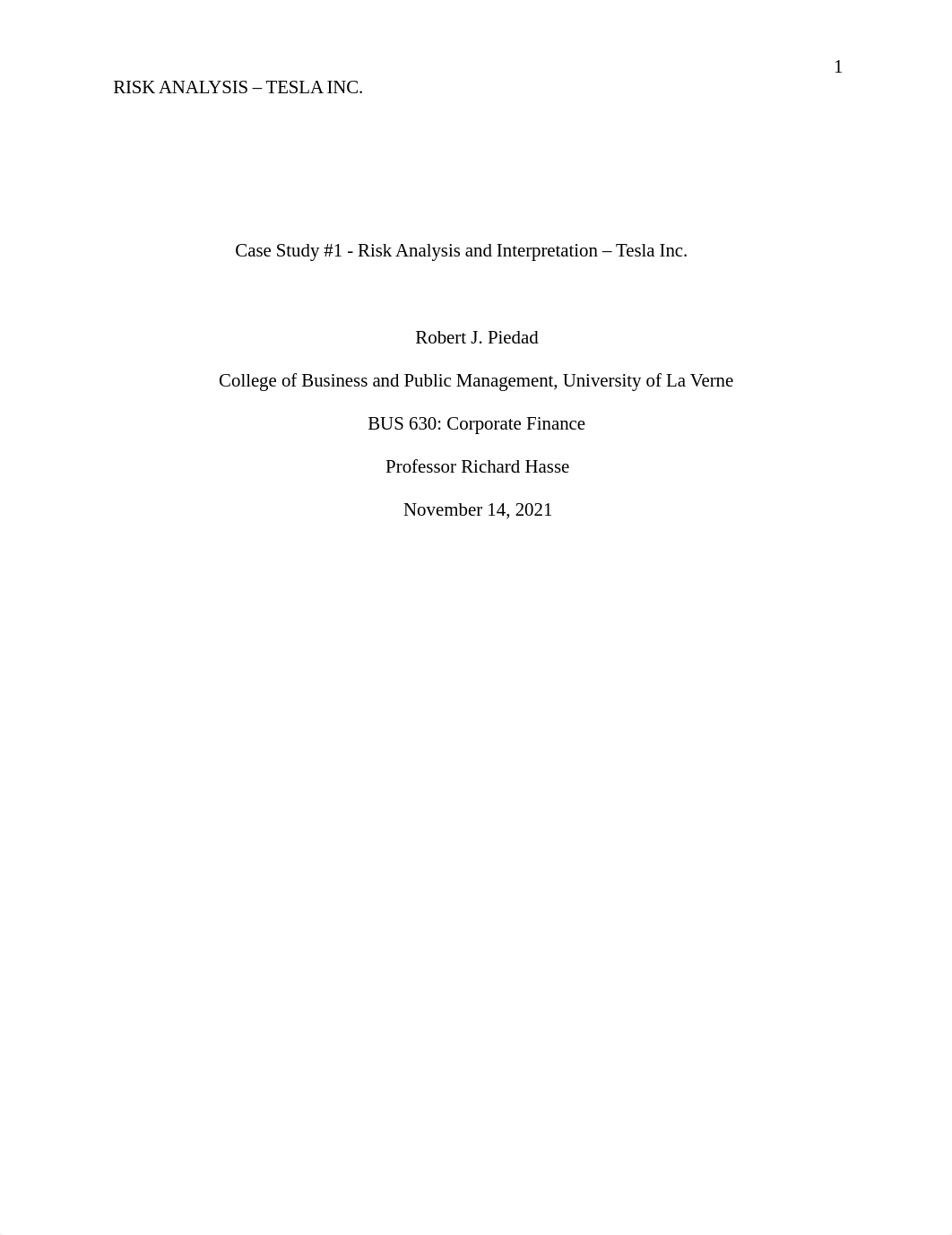 Robert Piedad - Case #1 - Tesla Inc. Risk Analysis.docx_d01p3ag21c3_page1