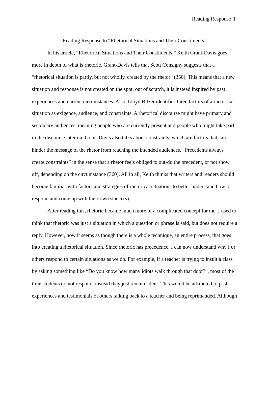 WRITING 101 - Reading Response to "Rhetorical Situations and Their Constituents"_d01y9mx78m3_page1