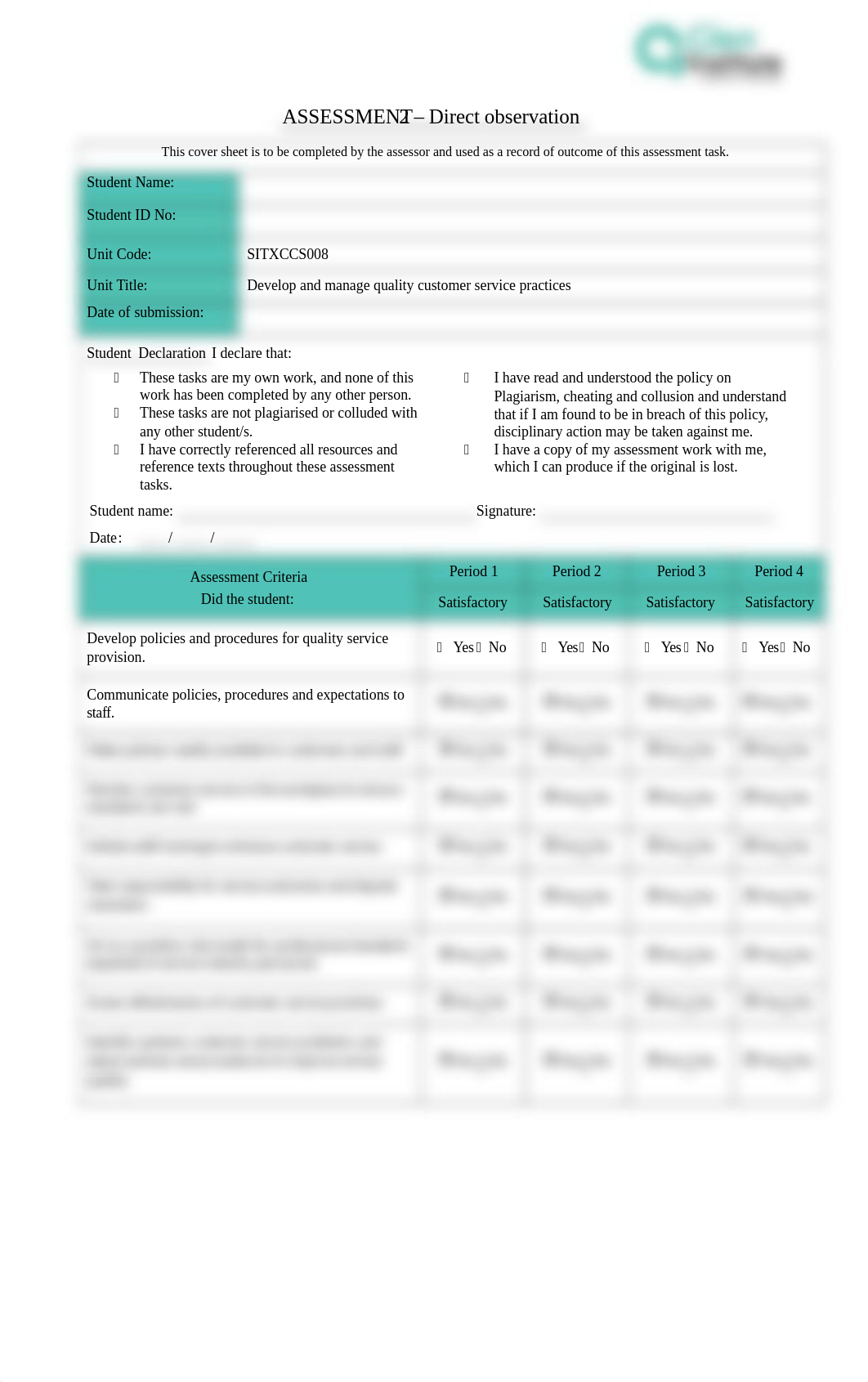 ASSESSMENT 2 SITXCCS008 Develop and manage quality customer service practices.docx_d026xu81lll_page1