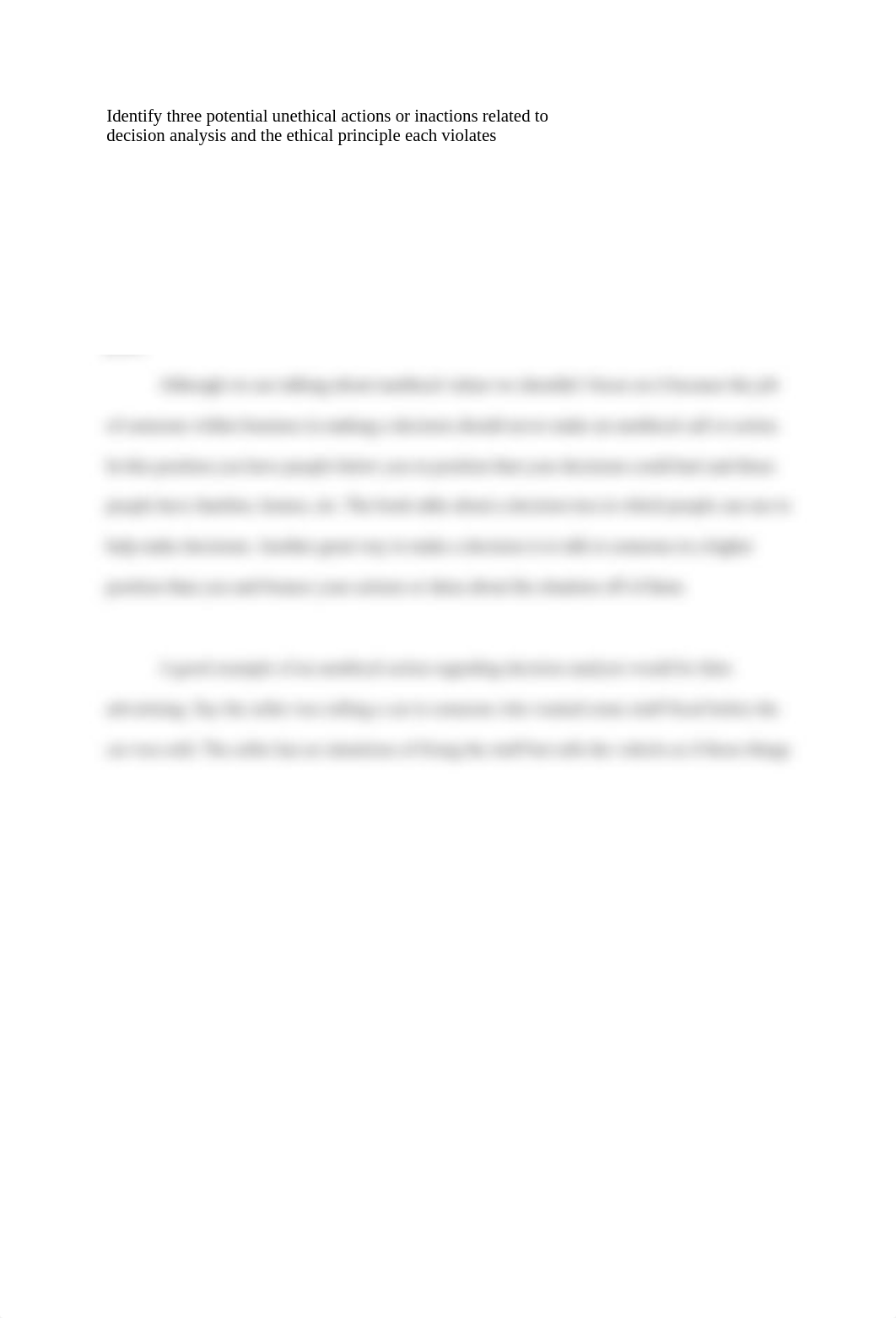 Identify three potential unethical actions or inactions related to decision analysis and the ethical_d031239uql3_page1