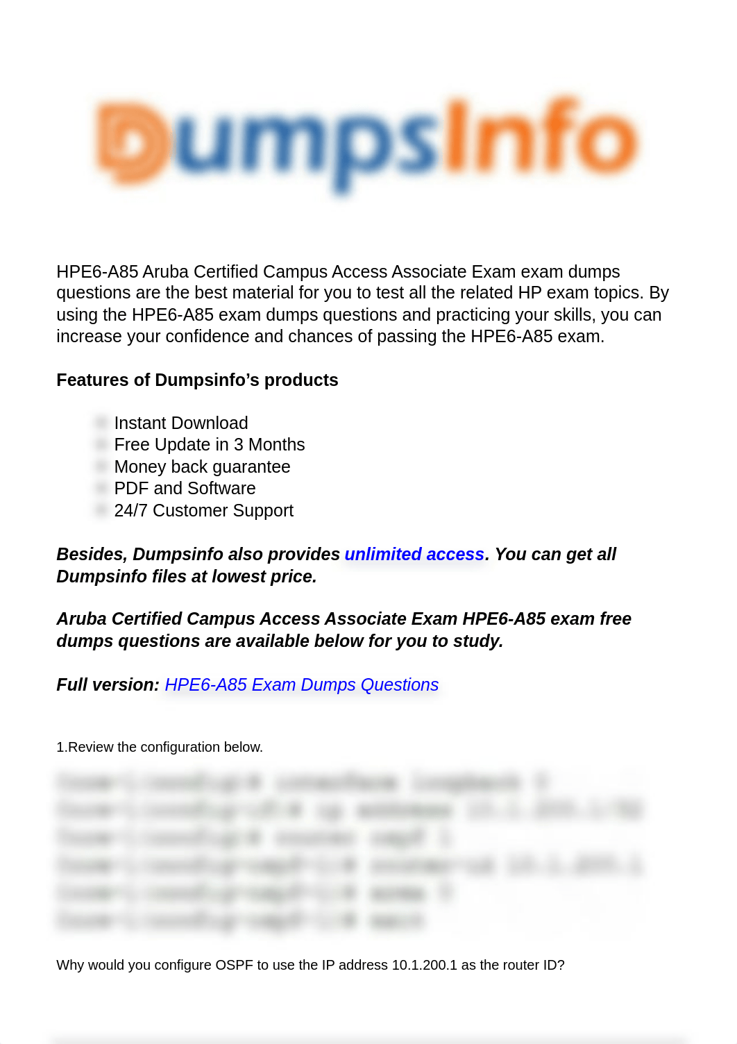 Aruba Certified Campus Access Associate Exam HPE6-A85 Questions.pdf_d03ghtfugp7_page1