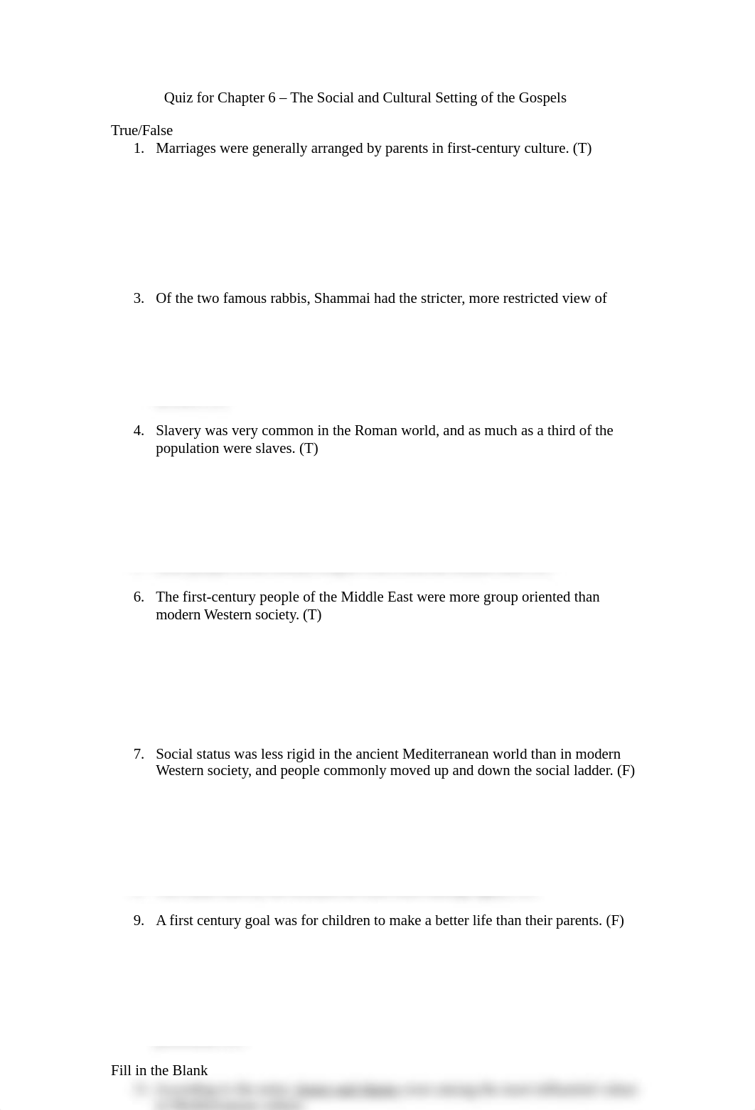 Quiz for Chapter 6 - The Social and Cultural Setting of the Gospels.docx_d03wkpyig7x_page1