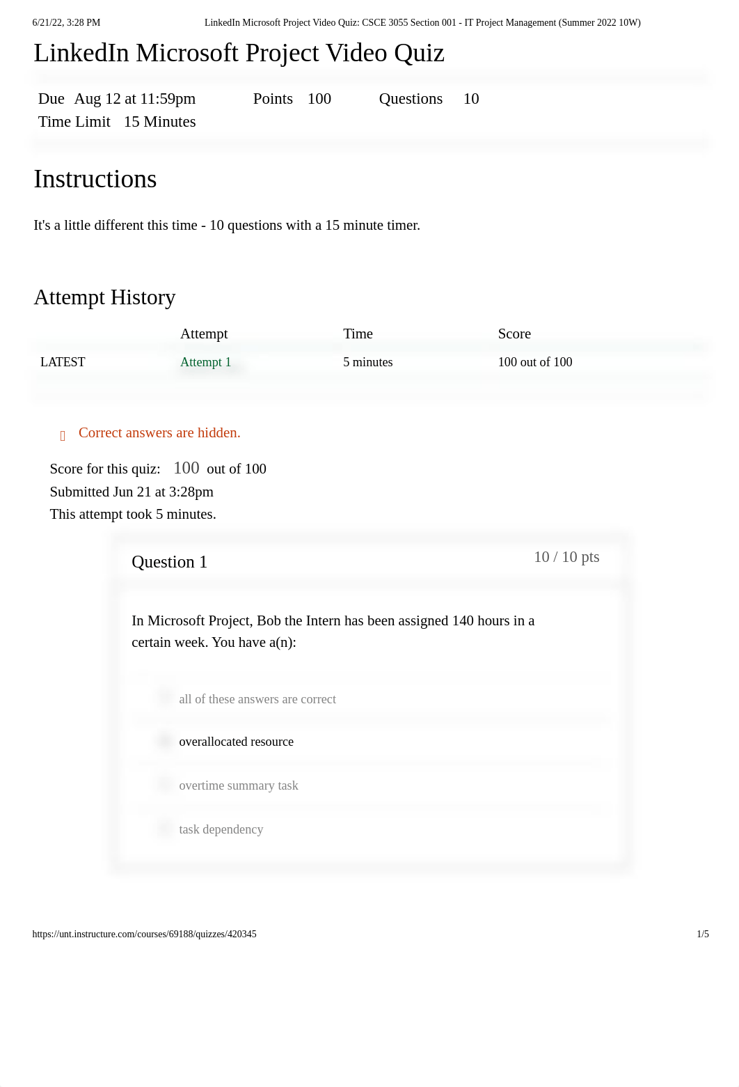 LinkedIn Microsoft Project Video Quiz_ CSCE 3055 Section 001 - IT Project Management (Summer 2022 10_d046flqvqy5_page1