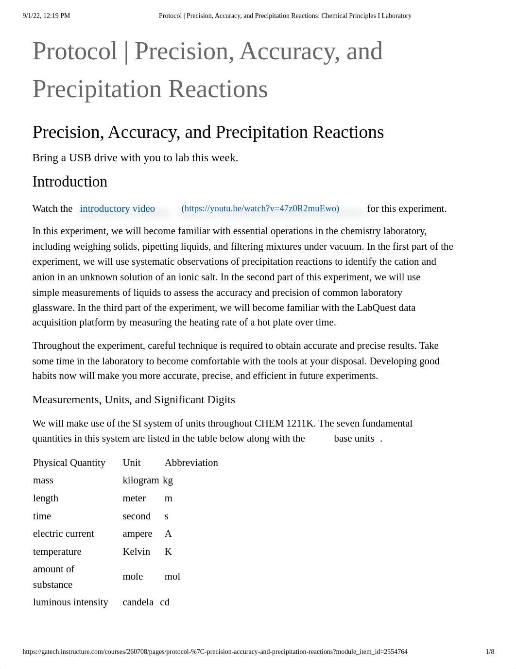 Protocol _ Precision, Accuracy, and Precipitation Reactions_ Chemical Principles I Laboratory.pdf_d04zmj9dxke_page1