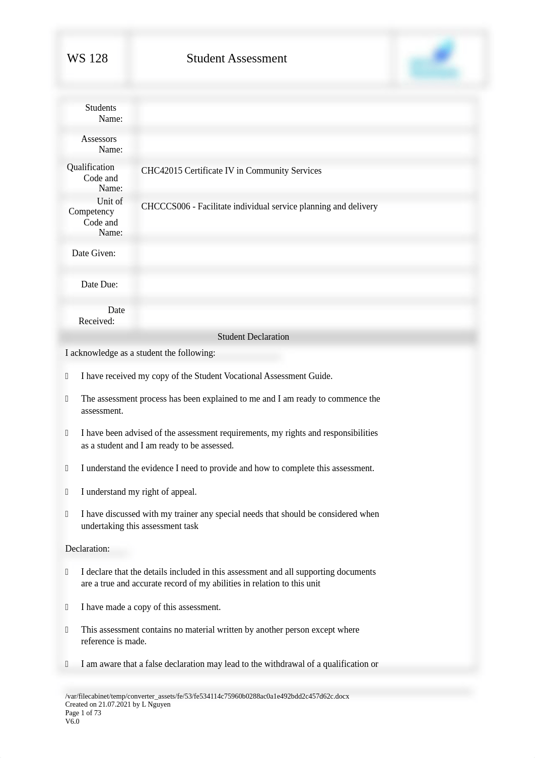 CHCCCS006-Student-Assessment (AutoRecovered).docx_d08mfjwj5rg_page1