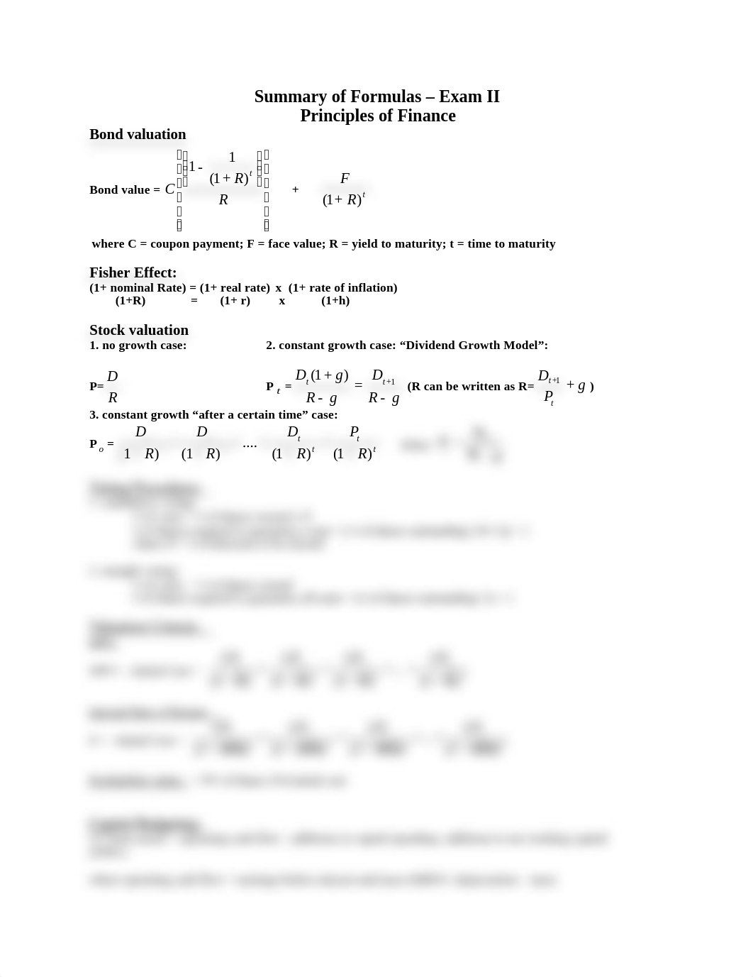 Formula sheet Princ of Finance - exam II_d0918lm1wiz_page1