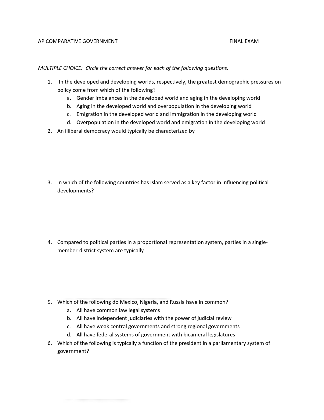 AP COMPARATIVE GOVERNMENT FINAL EXAM.pdf_d098nqj4iwx_page1