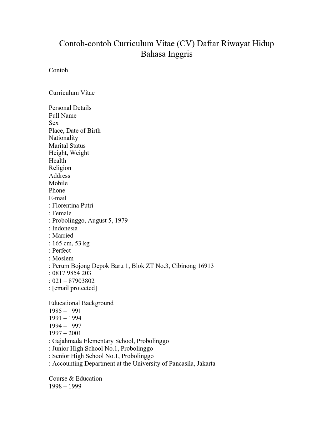 Contoh-contoh Curriculum Vitae (CV) Daftar Riwayat Hidup Bahasa Inggris_d09v4gy494u_page1
