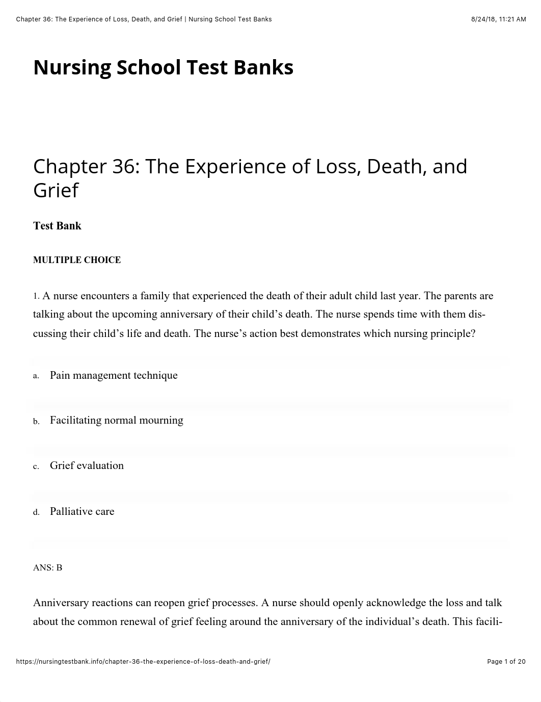 Chapter 36: The Experience of Loss, Death, and Grief | Nursing School Test Banks.pdf_d0ancbj1ndz_page1