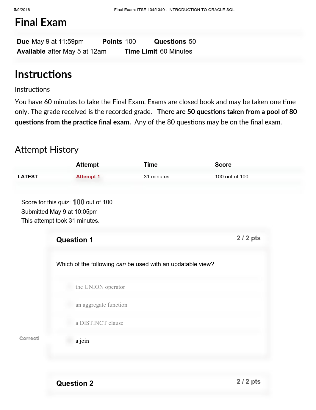 Final Exam_ ITSE 1345 340 - INTRODUCTION TO ORACLE SQL.pdf_d0ccmmg267r_page1