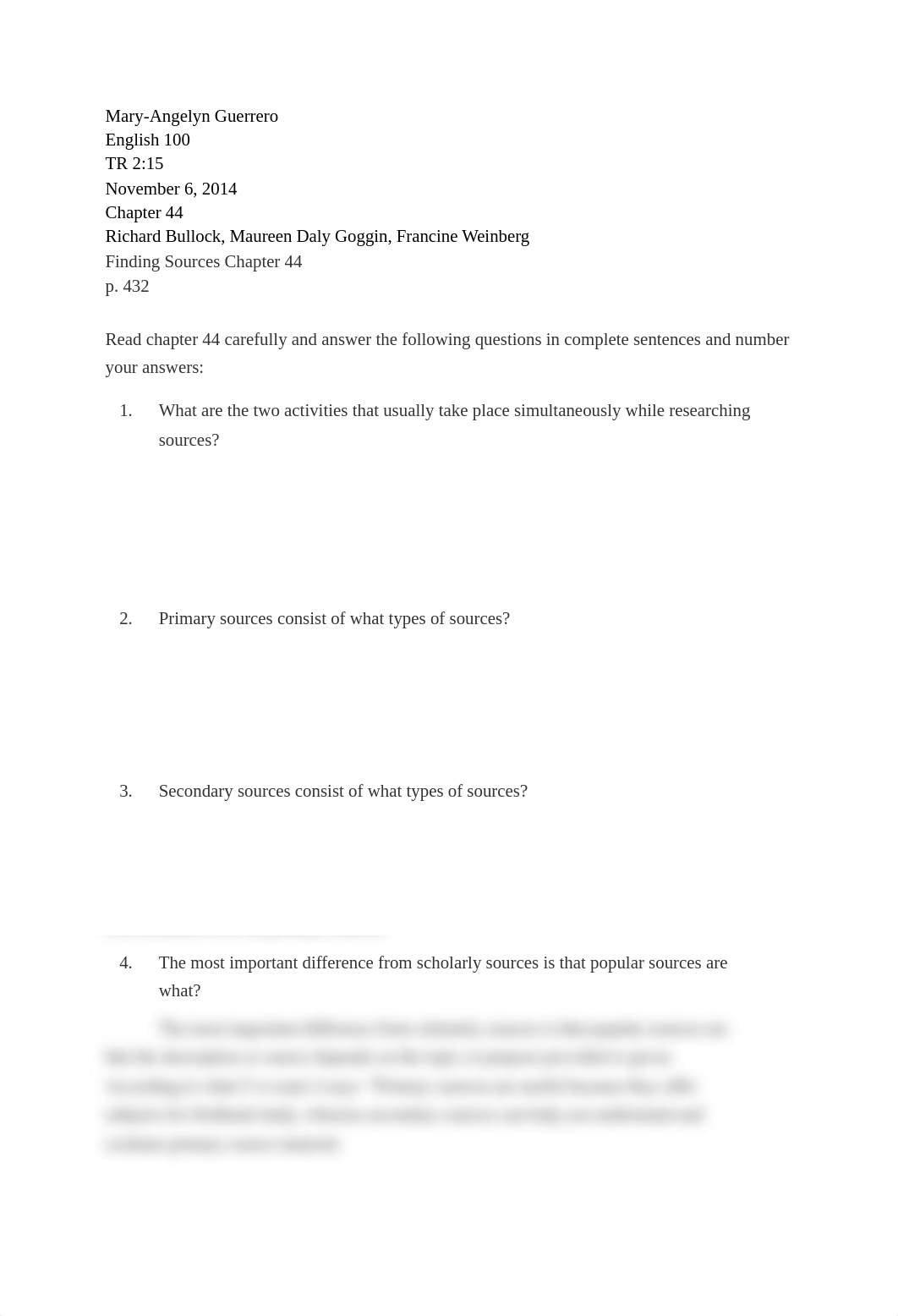 Fall 2014 English 100 TR 2_15 Richard Bullock, Maureen Daly Goggin, Francine Weinberg's Finding Sour_d0d0gns2q11_page1