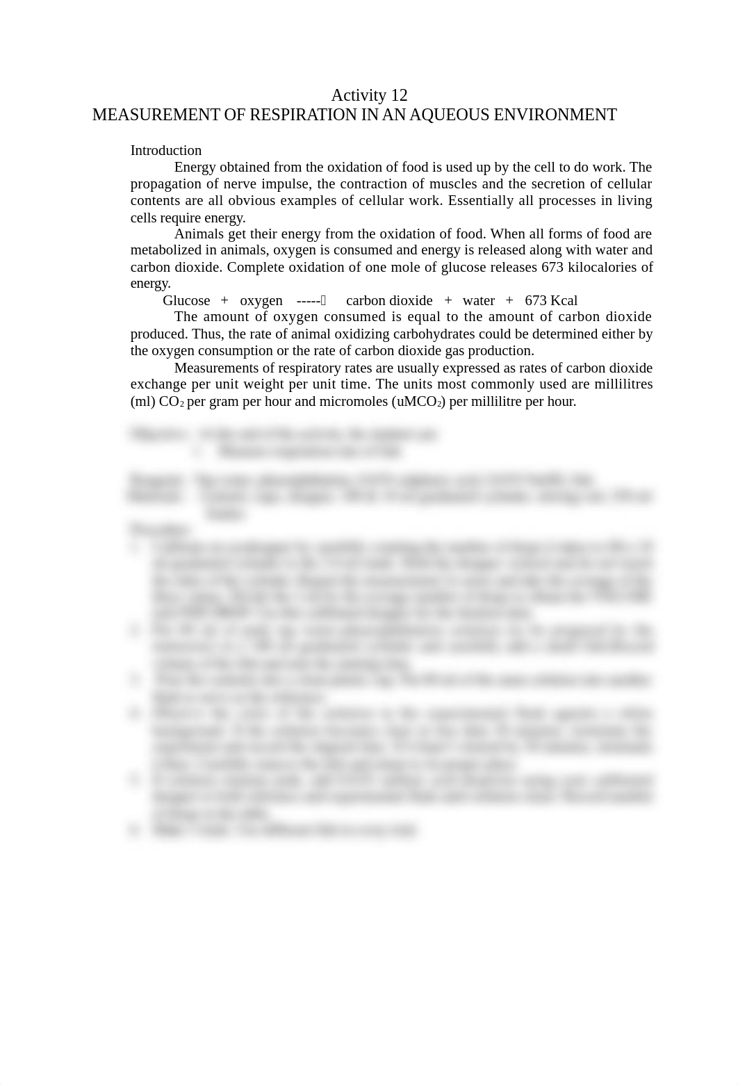 Activity on MEASUREMENT OF RESPIRATION IN AN AQUEOUS ENVIRONMENT.docx_d0eay7x0785_page1