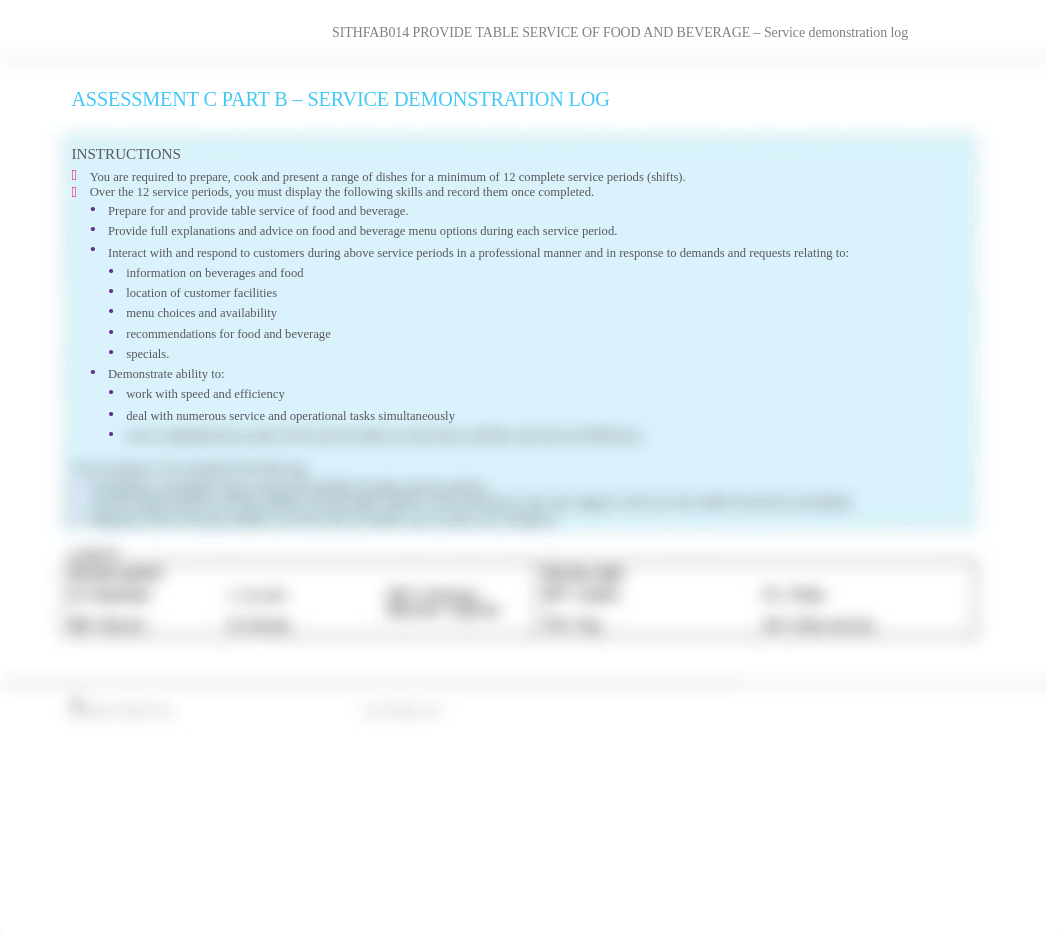 SITHFAB014_Assessment C_Part B_Service demo log_V1-0.docx_d0gdhwjhhjo_page1