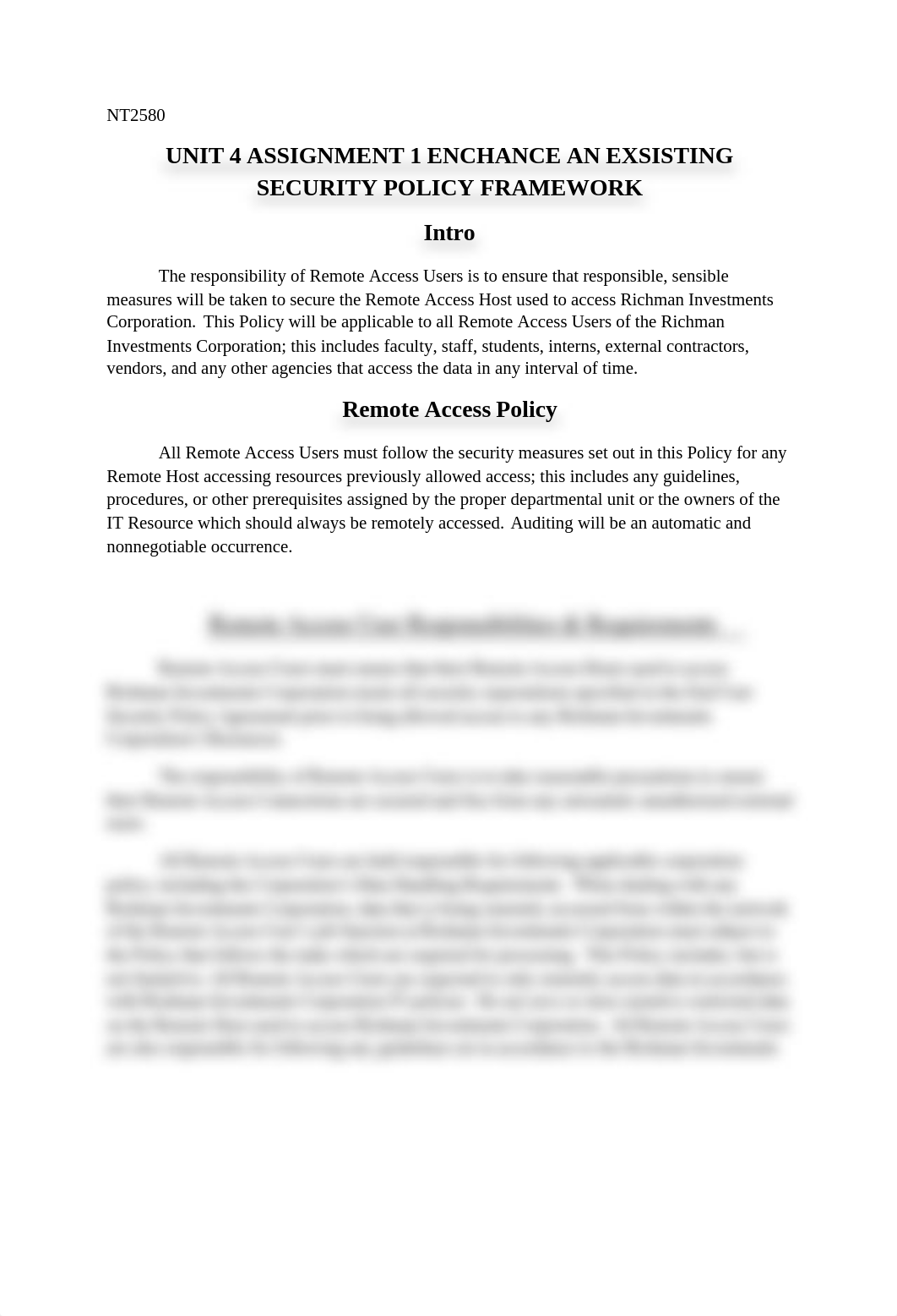 NT2580 UNIT 4 ASSIGNMENT 1 ENHANCE AN EXISTING IT SECURITY POLICY FRAMEWORK_d0gnuf6wjg2_page1