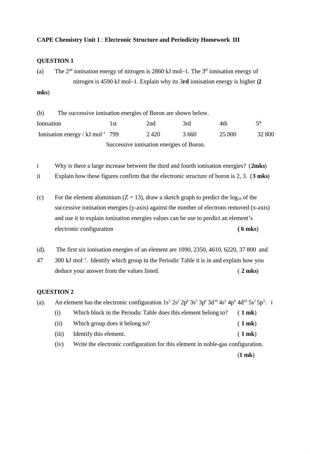 CAPE Chemistry Unit 1-Homework Set 3- Electronic Configuration and Periodicity.doc_d0goydt2q7i_page1