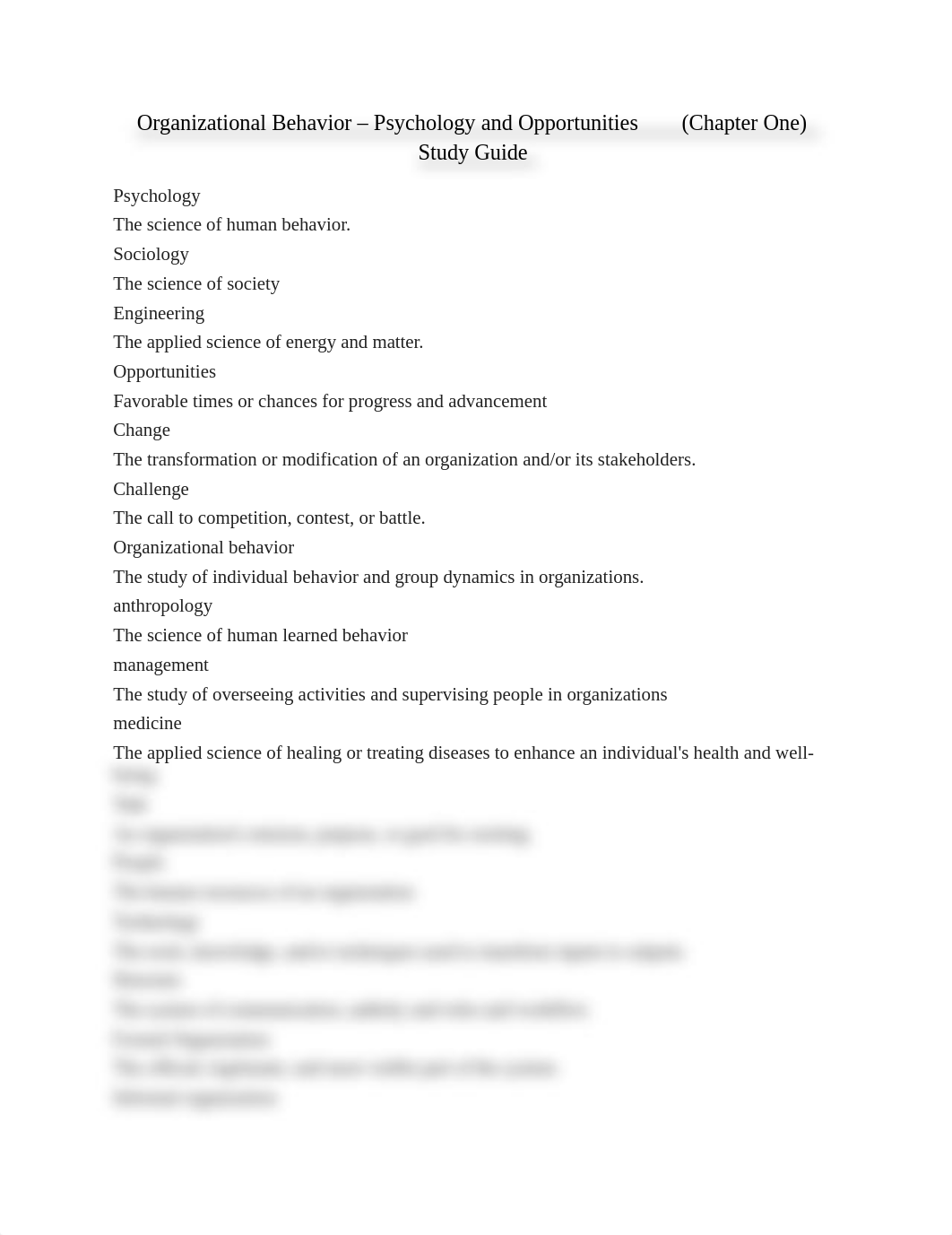 Organizational Behavior - Psychology and Opportunities  (Chapter One) Study Guide_d0kedo09g0d_page1