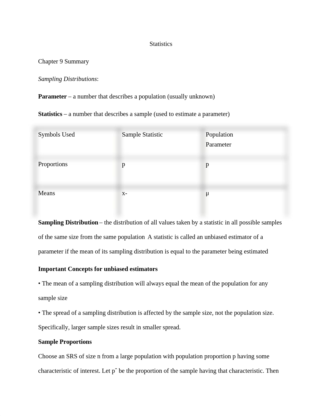 Statistics Chapter 9 Summary: Sampling Distributions_d0lotupkgyy_page1