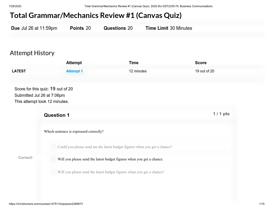 Total Grammar_Mechanics Review #1 (Canvas Quiz)_ 2020-SU-OST2335-70_ Business Communications.pdf_d0mfyrf8ciu_page1