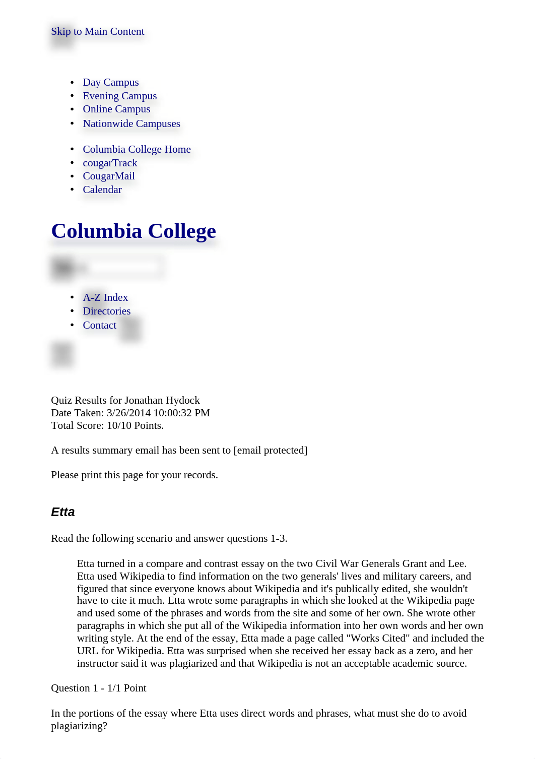 Columbia College: Plagiarism Quiz_d0mhmpczyib_page1