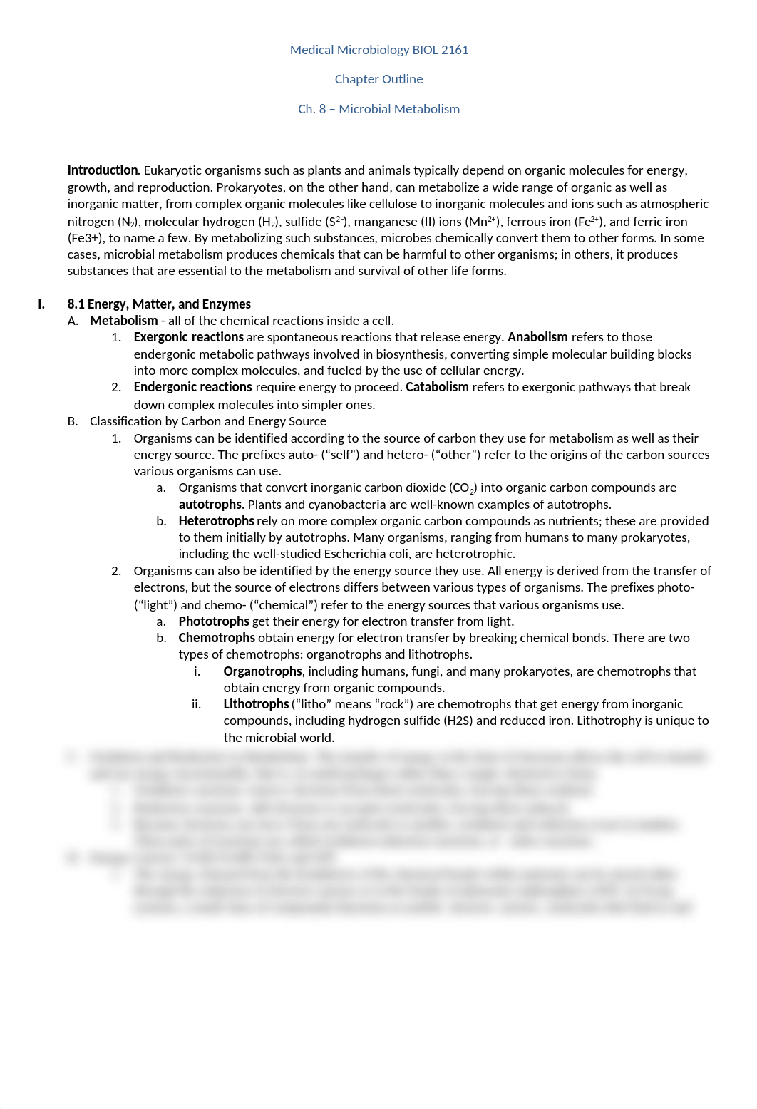 Ch. 8 -  Microbial Metabolism Chapter Outline.docx_d0mk6v5niol_page1