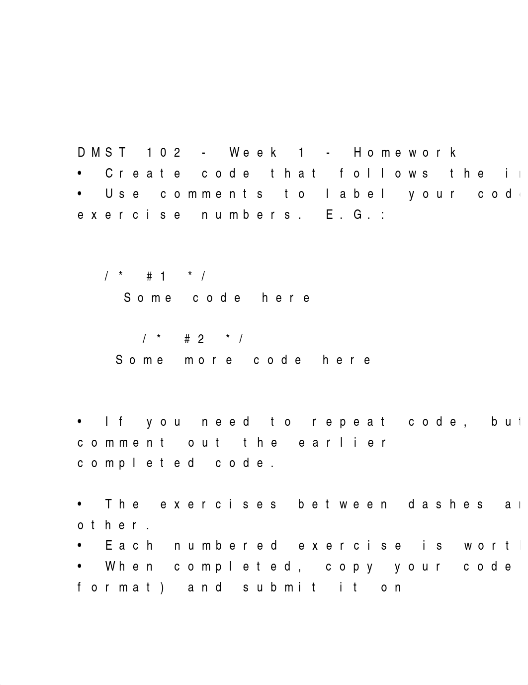 DMST 102 - Week 1 - Homework  • Create code that follows the.docx_d0nf6ojrs3o_page2
