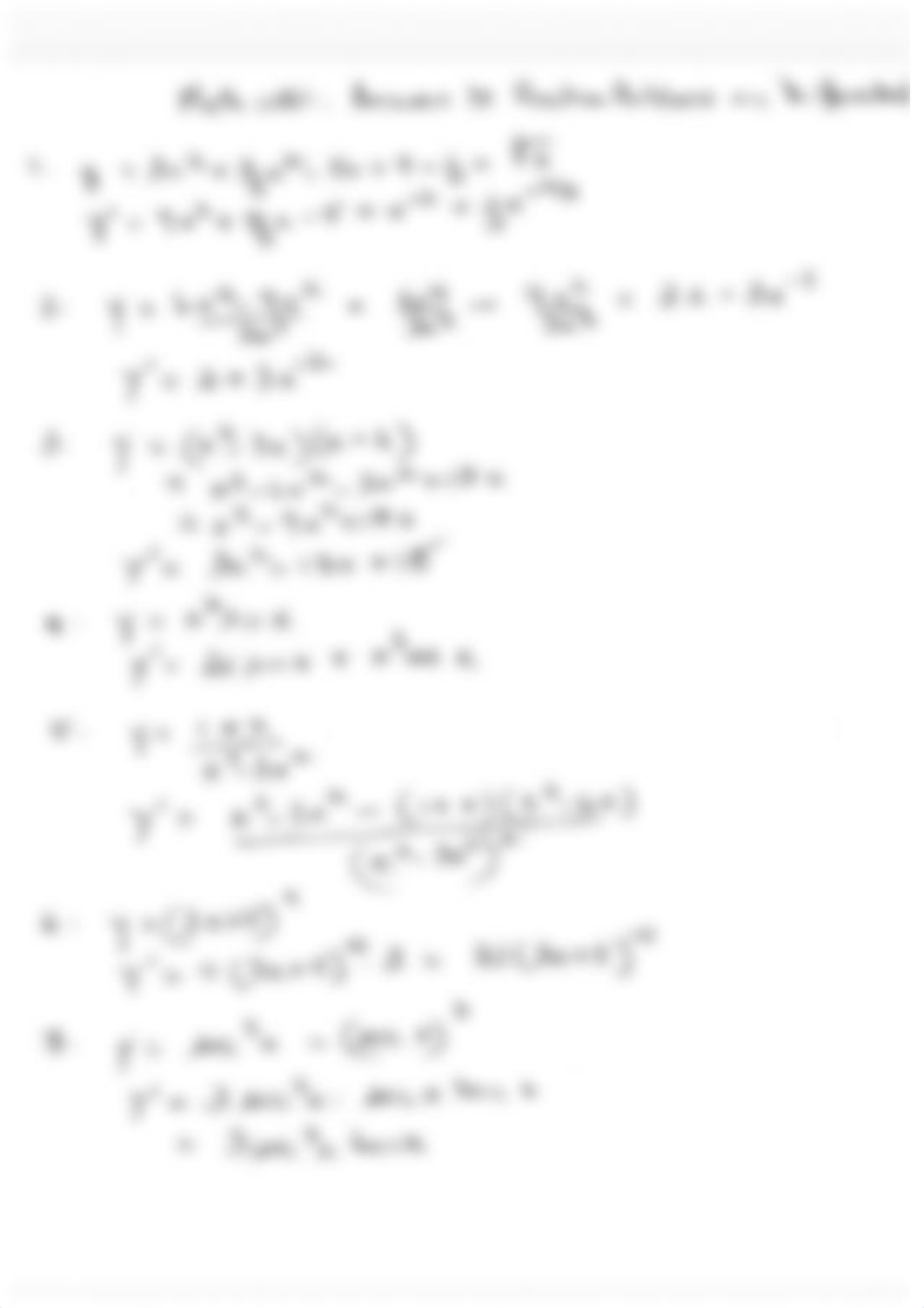 Math 1081 - Answers to Differentiation Problems.PDF_d0ow1fsd586_page1