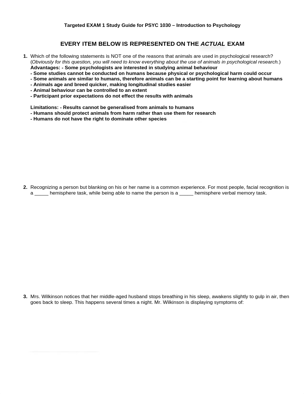 Target EXAM 1 Study Guide for PSYC1030_FALL 2019.docx_d0pebcbzdnl_page1