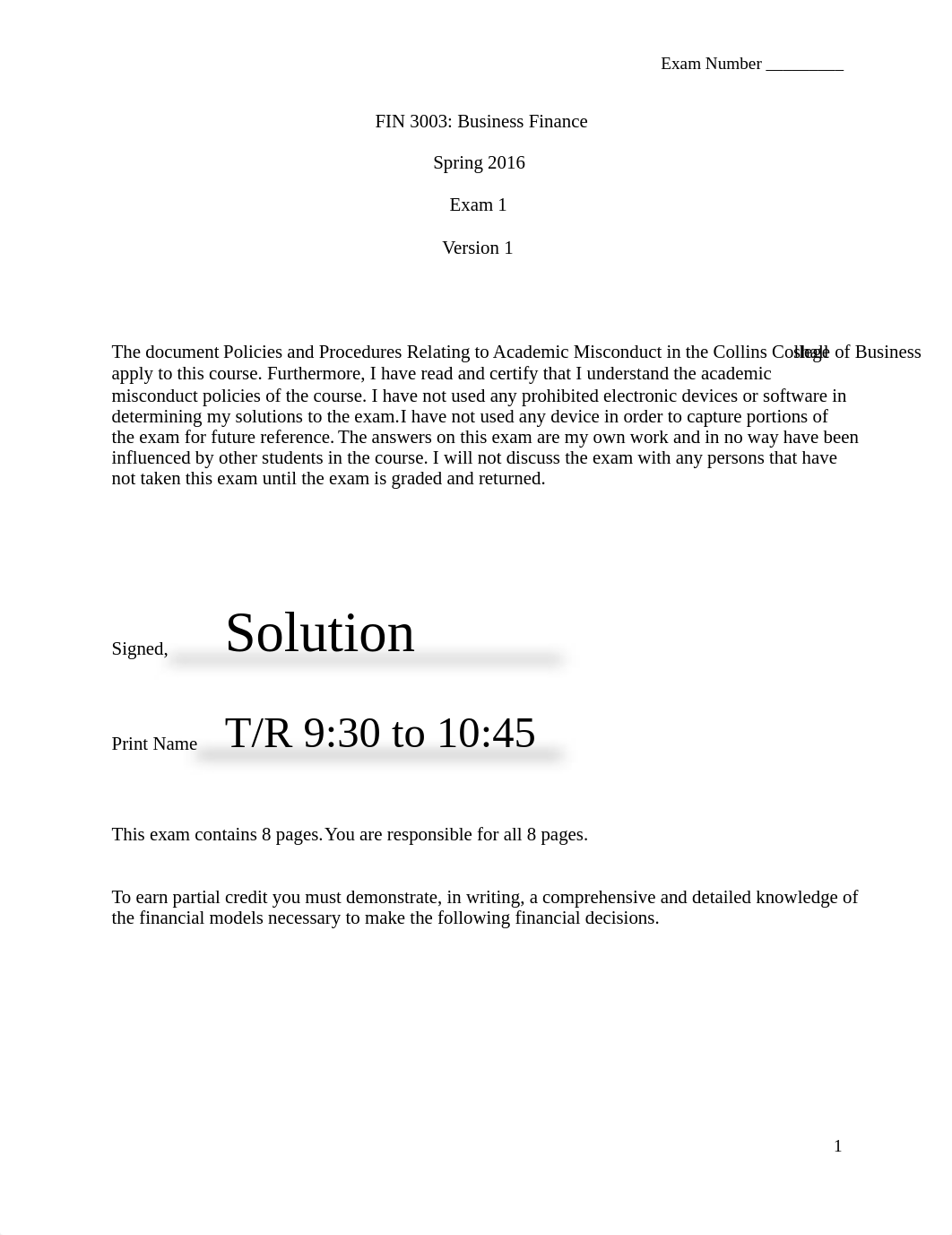 FIN 3003 Exam 1 SS V 01 Solution_d0pj6bwq34y_page1