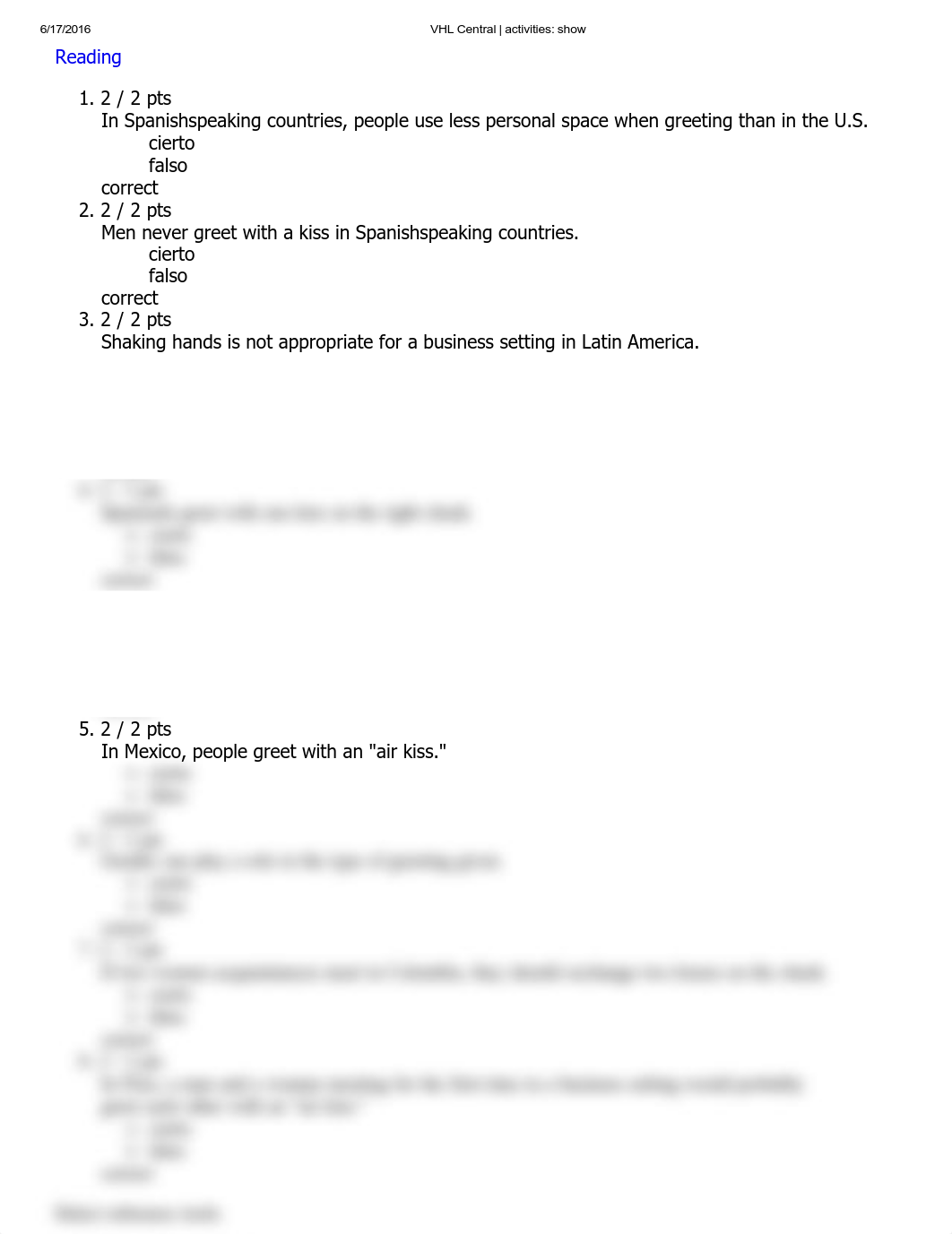 Indicate whether each statement is cierto or falso based on the Cultura reading._d0q0930hv61_page1