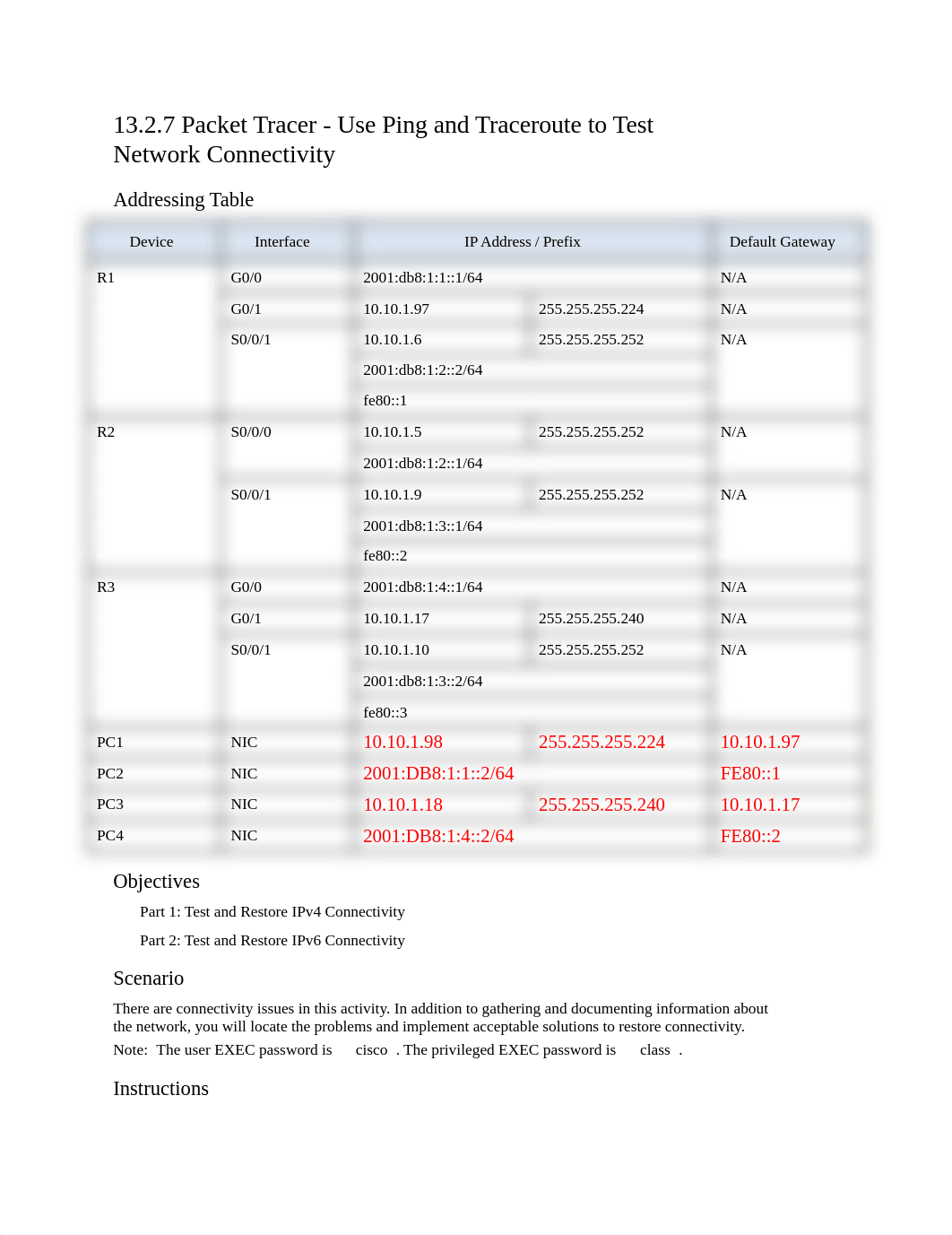 13.2.7 Packet Tracer - Use Ping and Traceroute to Test Network Connectivity.docx_d0qnb9pj3hu_page1