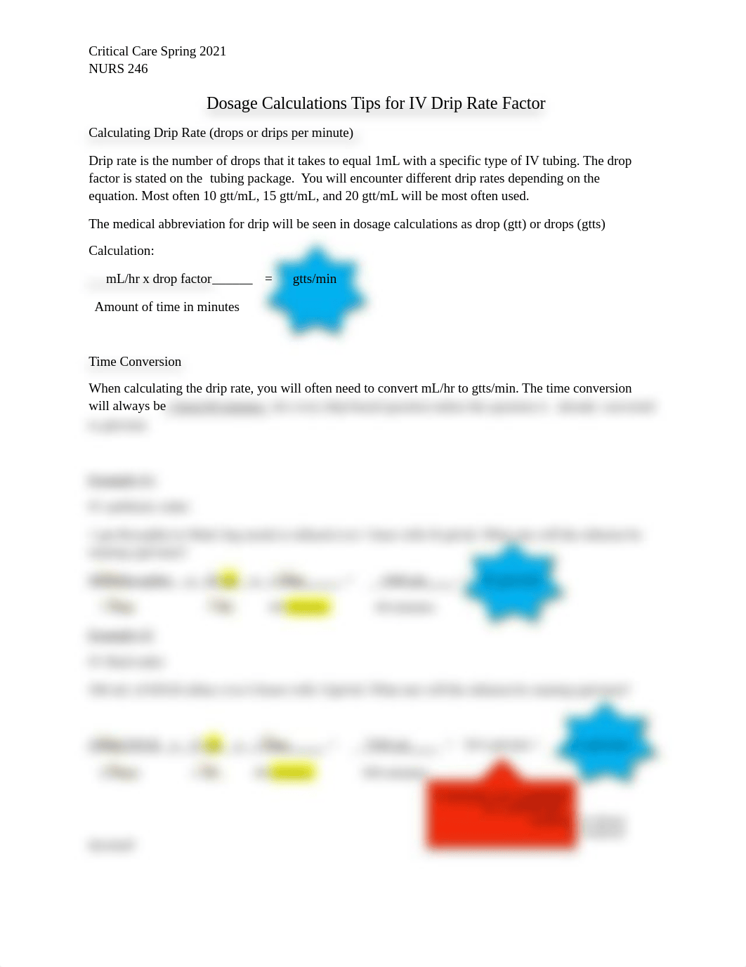 Dosage Calculations Tips for IV Drip Rate Factor_updated.docx_d0qurhxoe2s_page1