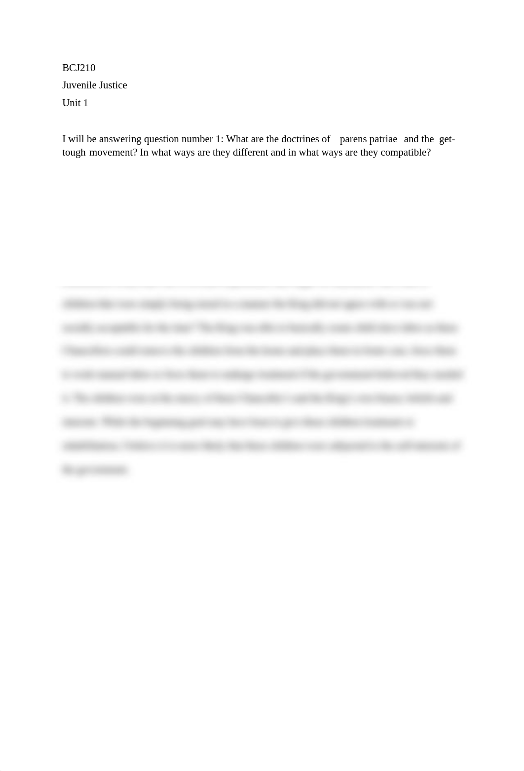 BCJ210 Juvenile Justice-Unit 1  paper.docx_d0rd145xfwi_page1