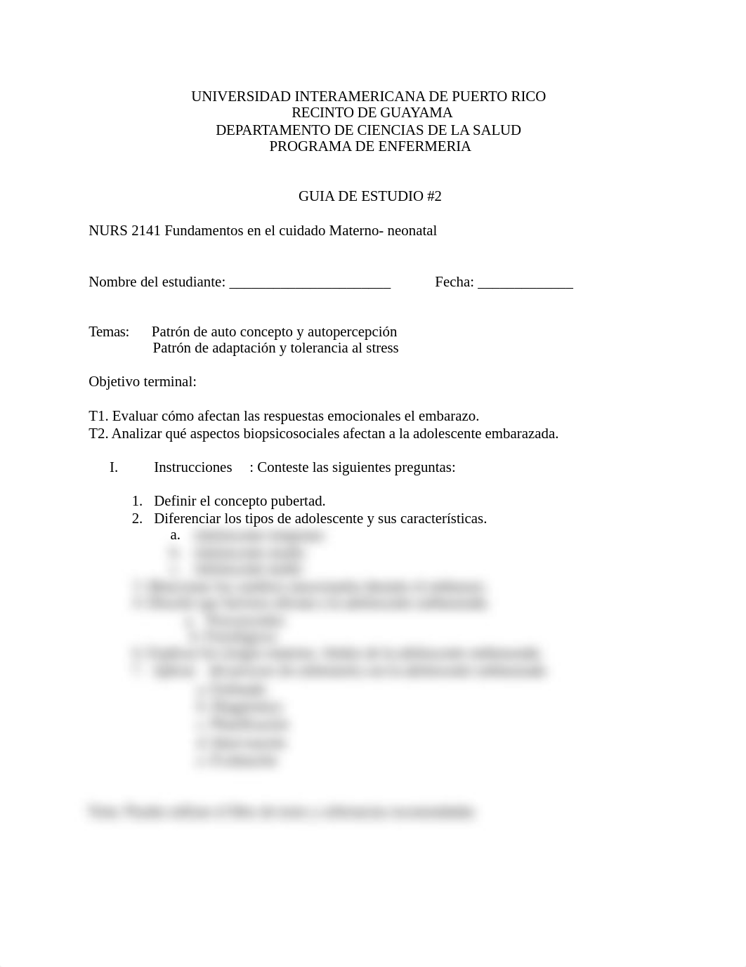 GUIA DE ESTUDIO #2  NURS 2141 PATRON TOLERANCIA AL STRESS Y AUTOCONCEPTO.docx_d0rx6j9zoh7_page1