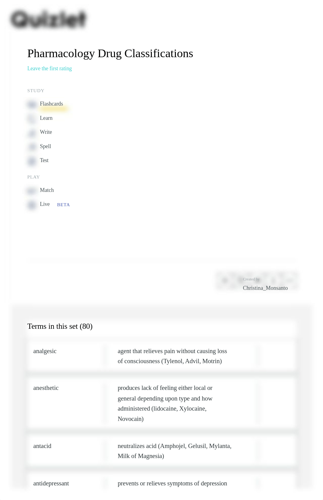 Pharmacology Drug Classifications Flashcards _ Quizlet.pdf_d0swfc1hk7f_page1