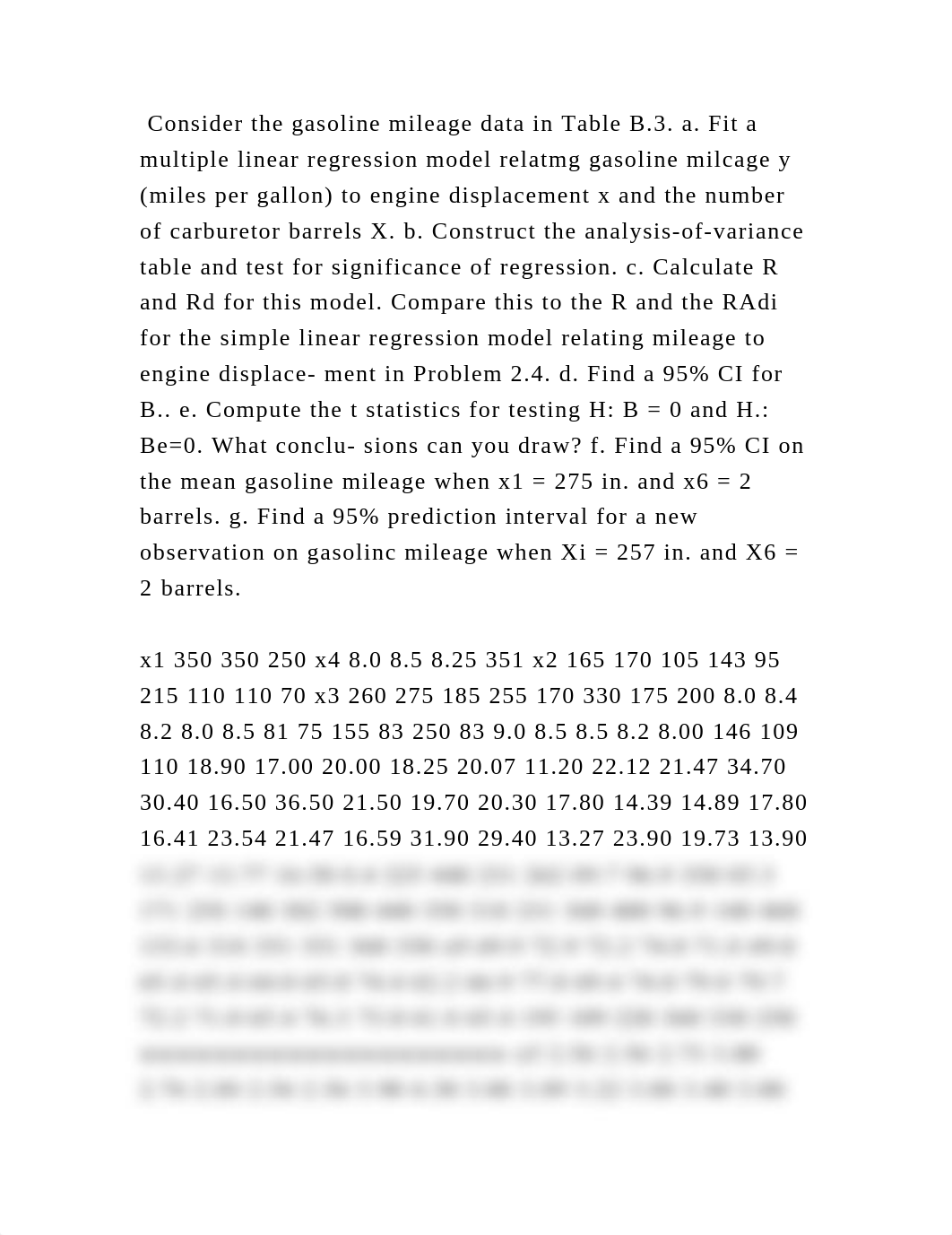 Consider the gasoline mileage data in Table B.3. a. Fit a multiple li.docx_d0tr10bjzxn_page2