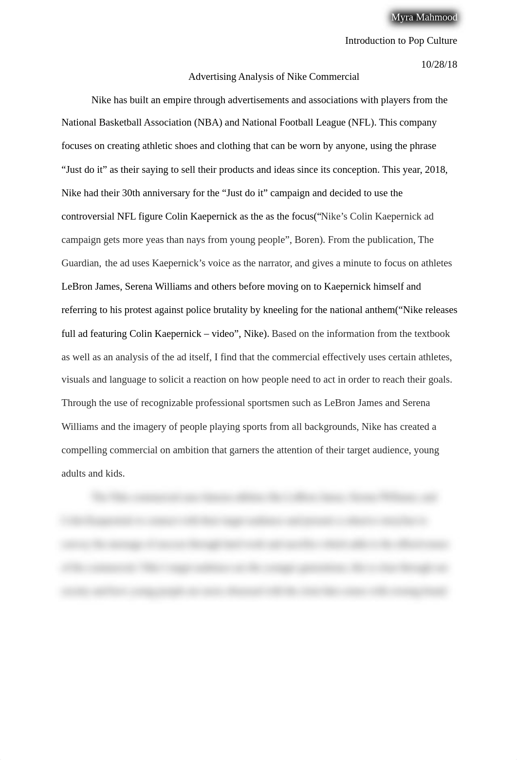 Advertising Analysis of Nike Commercial (1).docx_d0tzdlv28f5_page1