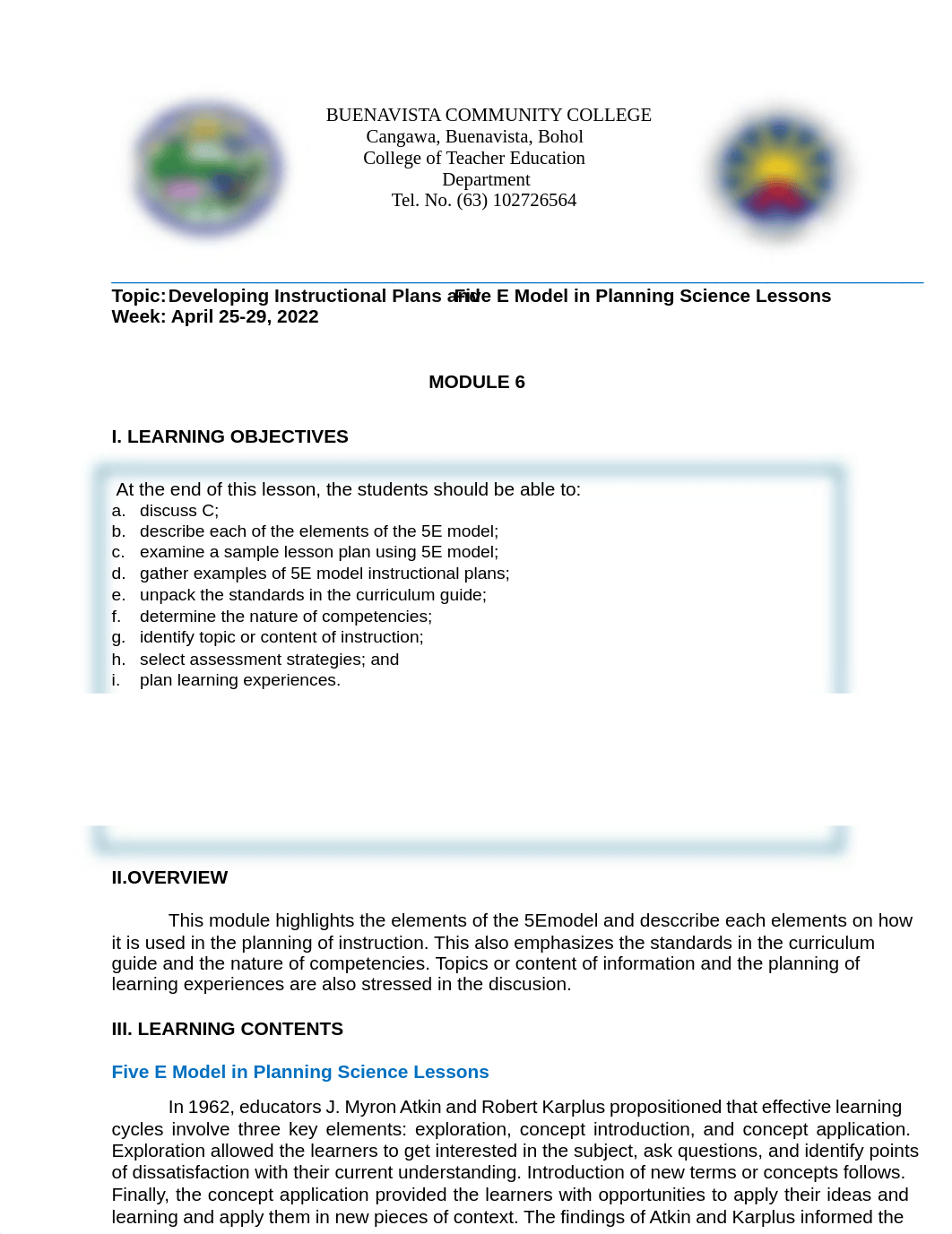 Module 6. Developing Instructional Plans and Five E Model in Planning Science Lessons.pdf_d0u0uop3pyy_page1