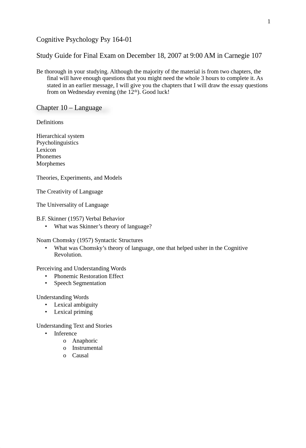 Study Guide for Cognitive  Final Exam Psy 164 Fall 07_d0u1slgln0j_page1