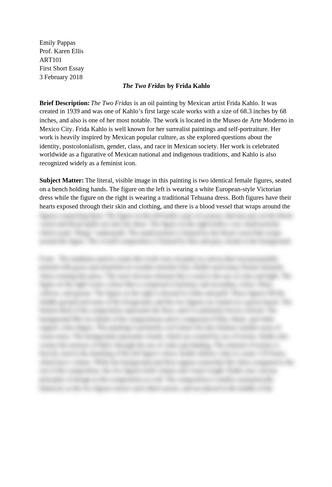 First Short Essay _ The Two Fridas  (1).docx_d0utpvek68w_page1