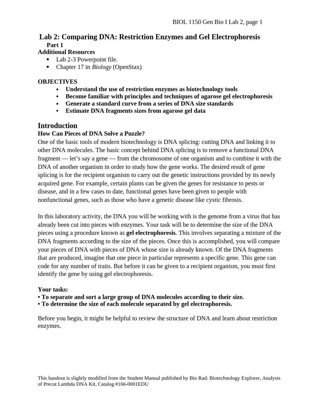 BIOL 1150 Lab 2 Comparing DNA - Restriction enzymes and gel electrophoresis PART 1.docx_d0w58dpizn7_page1