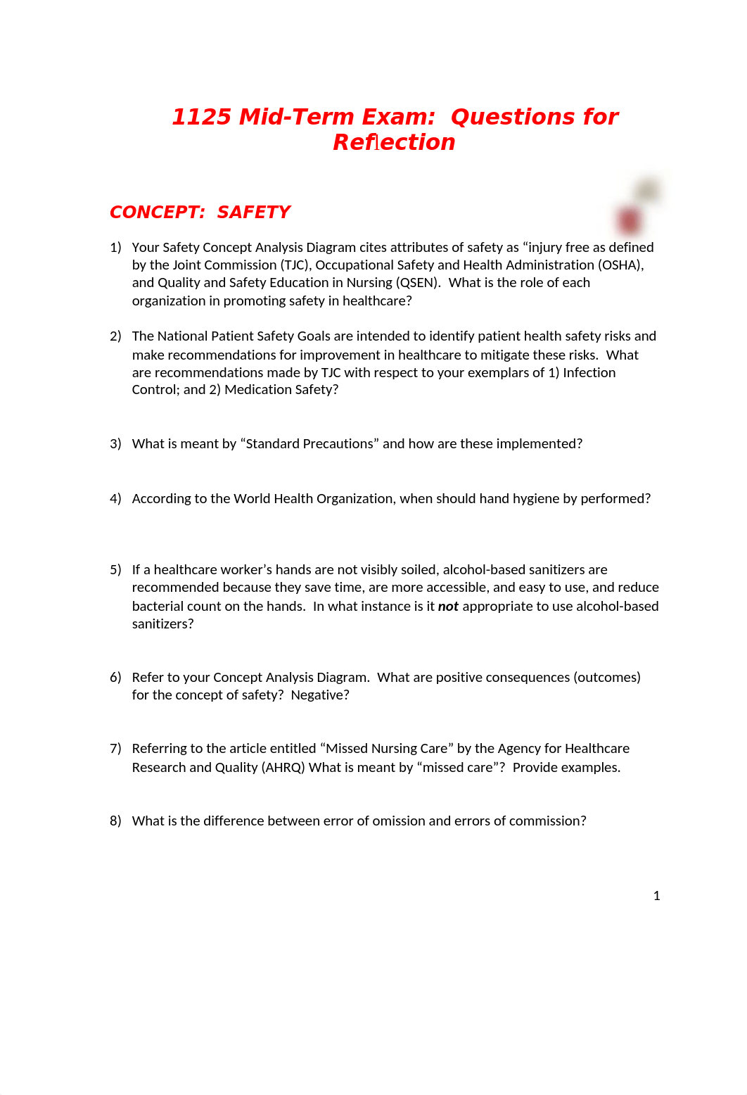 Mid-Term Questions for Reflection- Safety, Clinical Judgement, Communication, HIT, Heath Promotion-F_d0wa9vb8g5k_page1