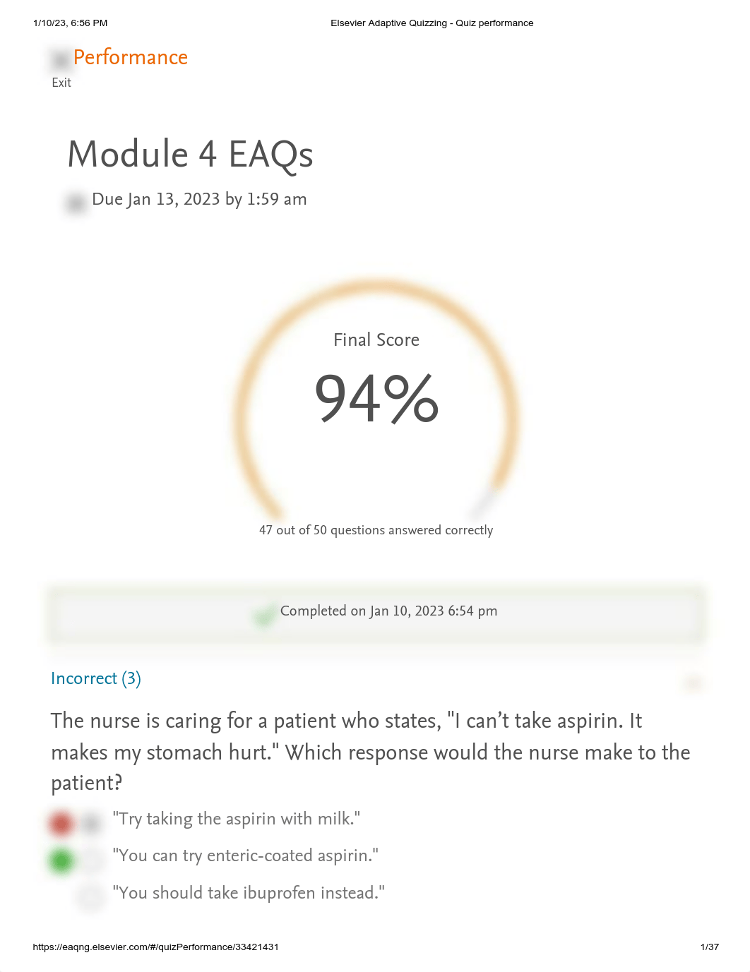 Elsevier Adaptive Quizzing 4 - Quiz performance.pdf_d0wdemyzotn_page1