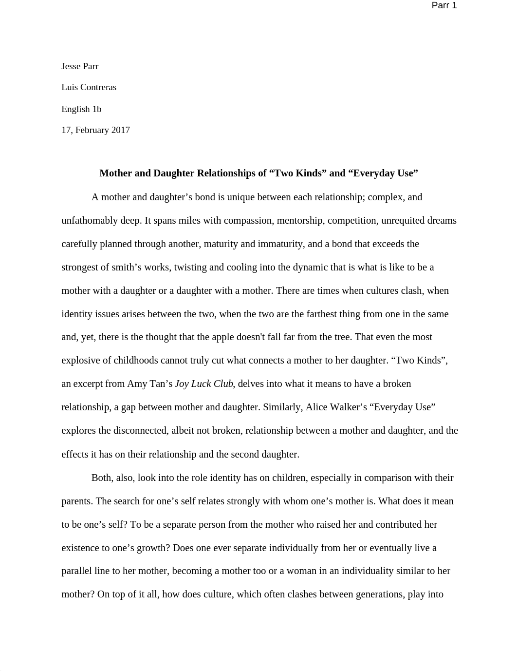 Mother and Daughter Relationships of "Two Kinds" and "Everyday Use".docx_d0wdzddaa45_page1