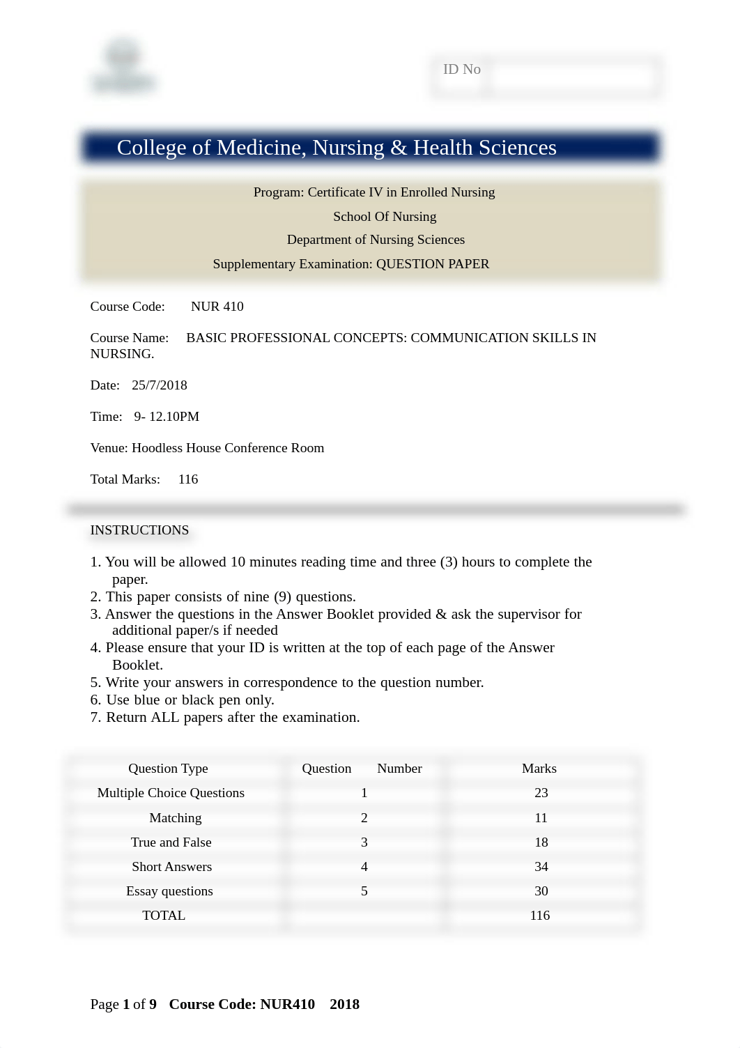 NUR 410 Basic Professional Concepts Communication Skills in Nursing Supplementary Exam S1 2018.pdf_d0x1xnres0p_page1