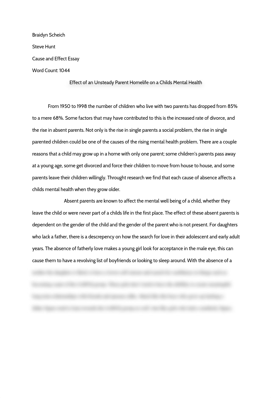 Cause and Effect Essay - Unsteady Parent Homelife on a Childs Mental Health - Scheich.docx_d0xlwyp0gvg_page1