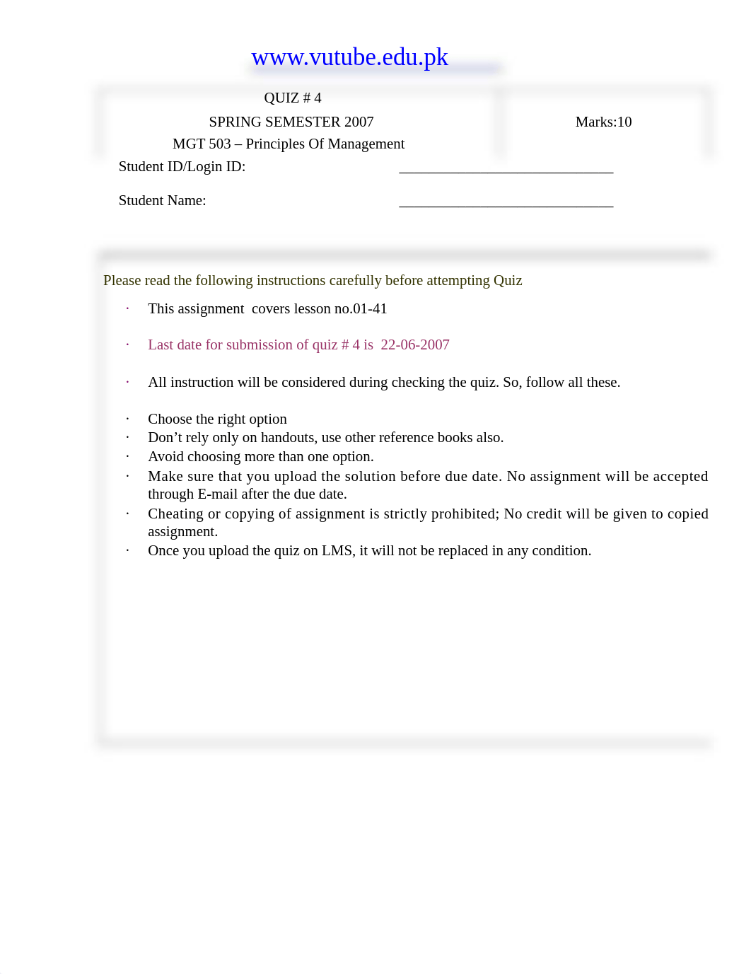 Princilpes of Management - MGT503 Spring 2007 Quiz 04_d0xyokozjwg_page1