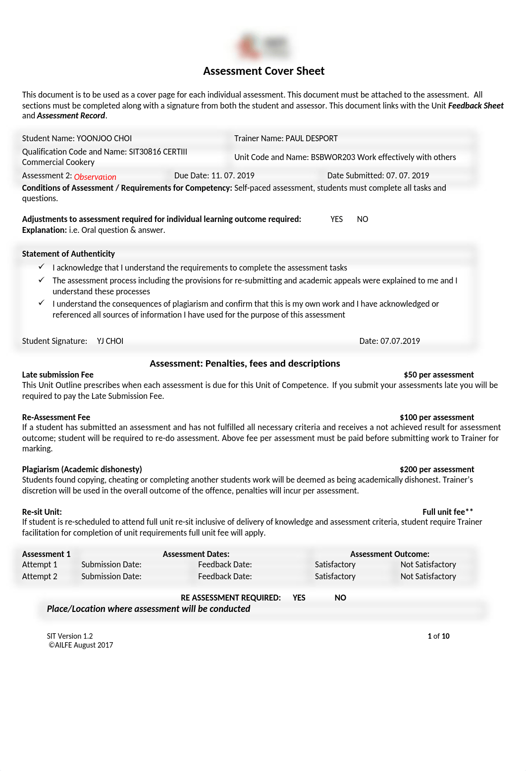 BSBWOR203 Assessment 2_ Observation Assessm7.2019.docx_d0yw5ulzb2e_page1