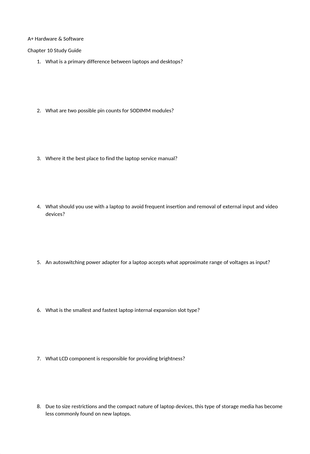 A+ Chapter 10 Study Guide .docx_d0z61qrb1xp_page1